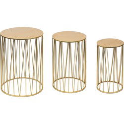 Clayre & Eef Plantentafel Set van 3  Ø 38 Ø 31 Ø 24 cm Goudkleurig Metaal Bijzettafel