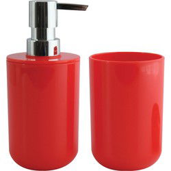 MSV Zeeppompje en drink/tandenborstel beker - badkamer set Porto - kunststof - rood - Badkameraccessoireset