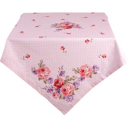 Clayre & Eef Tafelkleed  100x100 cm Roze Paars Katoen Vierkant Rozen Tafellaken