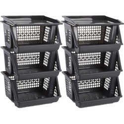 Plasticforte Opbergkrat - 3x - grijs - 3 vakken - 62 cm - Opbergmanden
