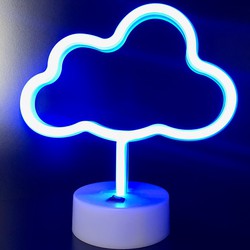 Groenovatie LED Neon Tafellamp "Wolk", Op Batterijen en USB, 22x10x23cm, Blauw