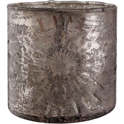 PTMD Ellis Windlicht ijskristal - H13 x Ø13 cm - Glas -Bruin