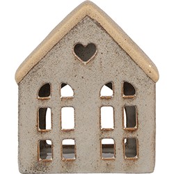 Clayre & Eef Theelichthouder Huis 10x6x11 cm Beige Dolomiet Hart Waxinelichthouder