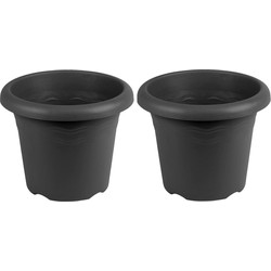 2x Antraciete plantenbakken/bloembakken rond 26 cm - Plantenpotten