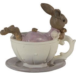 Clayre & Eef Beeld Konijn Wit Roze Polyresin
