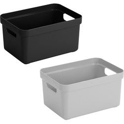 Set van 6x stuks opbergboxen/opbergmanden 5 liter kunststof zwart en lichtgrijs - Opbergbox