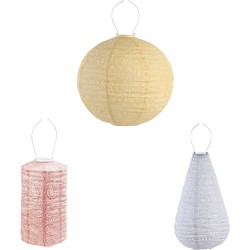 Lumiz Solar Buitenlampionnen Pastel Set - Solar Tuinverlichting - 3 stuks - Geel - Zilver - Roze