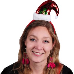 Set van 2x stuks kerstmuts haarband/diadeem met pailletten - Verkleedattributen