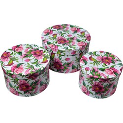 Clayre & Eef Opbergdoos Set van 3 Ø 26x15 / Ø 22x15 / Ø 19x14 cm Roze Karton Rond Bloemen