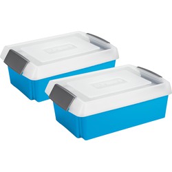 Sunware 2x opslagbox kunststof 30 liter blauw 59 x 39 x 17 cm met extra hoge deksel - Opbergbox