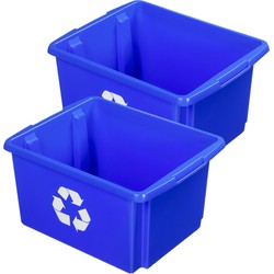Sunware Opslagbox - 4 stuks - kunststof 32 liter blauw 45 x 36 x 24 cm - Opbergbox