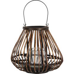 Clayre & Eef Windlicht  Ø 36x30 cm Bruin Hout Glas Rond Kaarsenhouder
