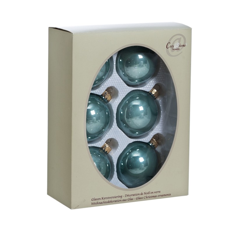 6x stuks glazen kerstballen eucalyptus groen 7 cm glans - Kerstbal - Cosy & - HomeDeco.nl