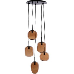 Light & Living - hanglamp - Mezza - bruin - glas - grote eettafellamp - E14 - 2981164