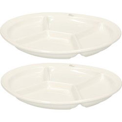 Fondue/gourmet bord met vakjes - 2x - rond - wit - porselein - D26 cm - Gourmetborden