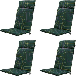 Madison -  Tuinstoelkussen Hoge Rug Joah green - Ca. 120x50 cm - Set van 4