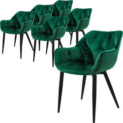 Eetkamerstoel set van 6 Grote ruitvormige quilting met rugleuning en armleuningen Donkergroen Keukenstoel met microvezel fluwelen bekleding ML design