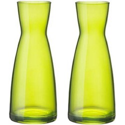 2x stuks Karaf vorm bloemen vaas groen glas 20.5 cm - Vazen
