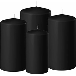 4x stuks zwarte stompkaarsen 8-10-12-15 cm - Stompkaarsen
