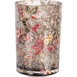 Clayre & Eef Theelichthouder Ø 12x18 cm Grijs Glas Bloemen