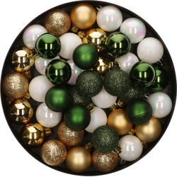 42x Stuks kunststof kerstballen mix wit/goud/donkergroen 3 cm - Kerstbal