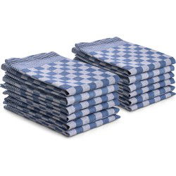 DoubleDry Theedoeken set - 12 stuks - 50x70 cm - 100% katoen - blokpatroon - geblokt - horeca ruit - blauw