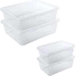 4x Voedsel plastic bewaarbakjes hoog/diep 1 en laag 2,5 liter transparant - Vershoudbakjes