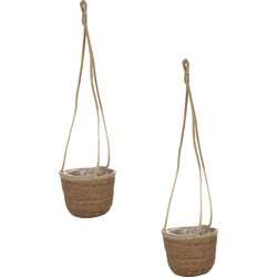 Set van 2x stuks hangende plantenpot/bloempot van jute/zeegras dia 17 cm en hoogte 14 cm camel bruin - Plantenpotten