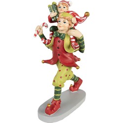 Clayre & Eef Kerstdecoratie Beeld Elf 19 cm Rood Groen Polyresin Kerstfiguren