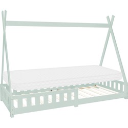 Kinderbed met uitvalbeveiliging en lattenbodem 90x200 cm mint van grenenhout ML-Design