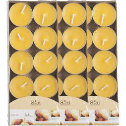 Geurtheelichtjes - 30x stuks - mango - geel - was - 3,5 uur - geurkaarsen