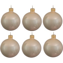 Decoris Kerstballen set - 6x stuks - parel/champagne - glas - 6 cm - Kerstbal