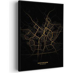 Muurwerken Akoestisch Schilderij - Doetinchem Plattegrond Zwart Geel - Geluidsdempend Wandpaneel - Wanddecoratie - Geluidsisolatie - PRO (AW 0.90) M (60X85)