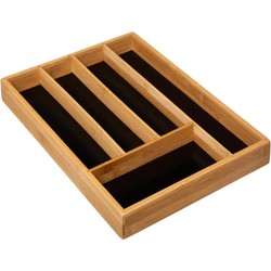 Bestekbak/keuken organizer 5-vaks zwart bamboe 34 x 25 cm - Bestekbakken