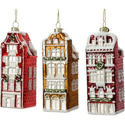 Huis glas l5b5h15 cm multi a3 3st kerst