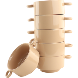 OTIX Soepkommen met Oor - 6 stuks - Oud Roze -  Soeptassen - 510ml - Aardewerk - HARMONY
