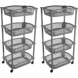 2x stuks keuken opberg trolleys/roltafels met 4 manden 86 cm donkergrijs - Opberg trolley