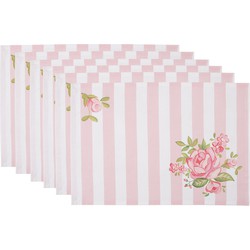 Clayre & Eef Placemats Set van 6  48x33 cm Roze Katoen Rechthoek Rozen