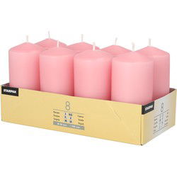 Conpax candles Stompkaarsen - 8x - lichtroze - D5 x H10 cm - Stompkaarsen