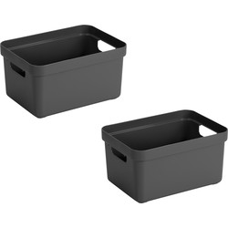 2x stuks kunststof opbergbakken/opbergmanden antraciet grijs 5 liter - Opbergbox