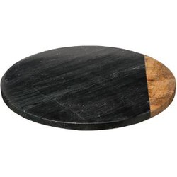 Draaiplateau Serveerplank Marble Draaischijf van 100%Marmer & Hout - Zwart - Ø30CM