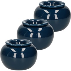 3x stuks terras asbak/stormasbak rond keramiek 16 x 11 cm blauw - Asbakken