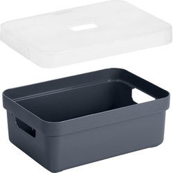 Opbergboxen/opbergmanden donkerblauw van 9 liter kunststof met transparante deksel - Opbergbox