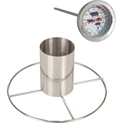 Kiprooster/kippengrill voor de barbecue/BBQ/oven RVS 20 cm met vleesthermometer / braadthermometer - barbecueroosters