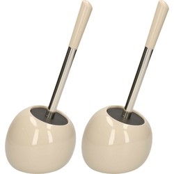 2x stuks WC-/toiletborstels met houder rond beige glans keramiek 36 cm - Toiletborstels