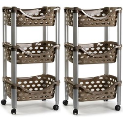 Set van 2x keukentrolley/roltafel 3 laags kunststof bruin 40 x 65 cm - Opberg trolley