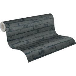 Livingwalls behang steen antraciet grijs en zwart - 53 cm x 10,05 m - AS-907882