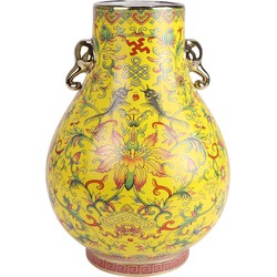 Fine Asianliving Chinese Vaas Porselein Geel Handgeschilderd D22xH31cm