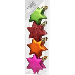 4x Kersthangers figuurtjes gekleurde sterren 6 cm - Kersthangers