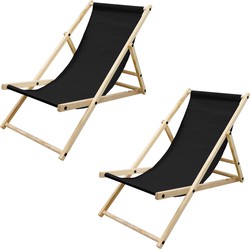 Set van 2 opvouwbare ligstoel zwart hout verstelbare rugleuning tot 120 kg ligstoel tuinligstoel strandligstoel